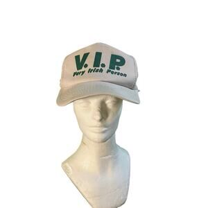 Vintage V.I.P. Very Irish Person Trucker Hat White Green Mesh SnapBack